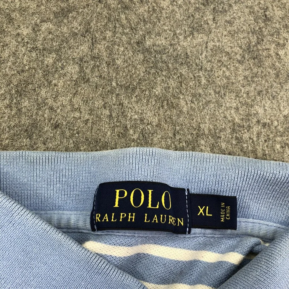 Polo Ralph Lauren Polo Shirt Mens XL Blue Stripe Pony Logo Cotton Knit Casual